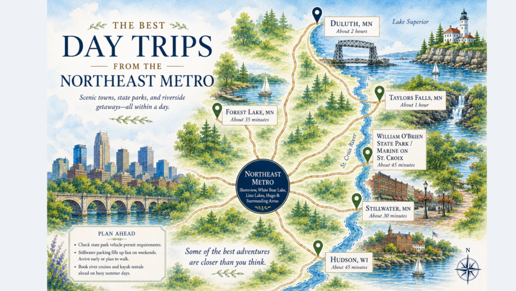 Best day trips from the Twin Cities including Stillwater, Duluth, Hudson, and Taylors Falls